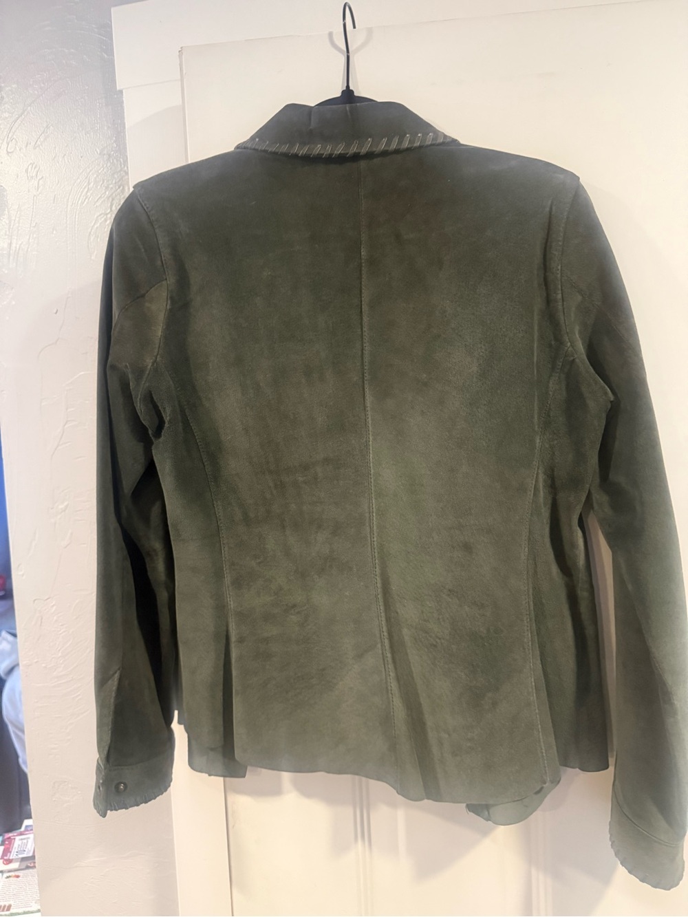 Women's Suede Button-Front Jacket in Olive Green - Picture 2 of 9